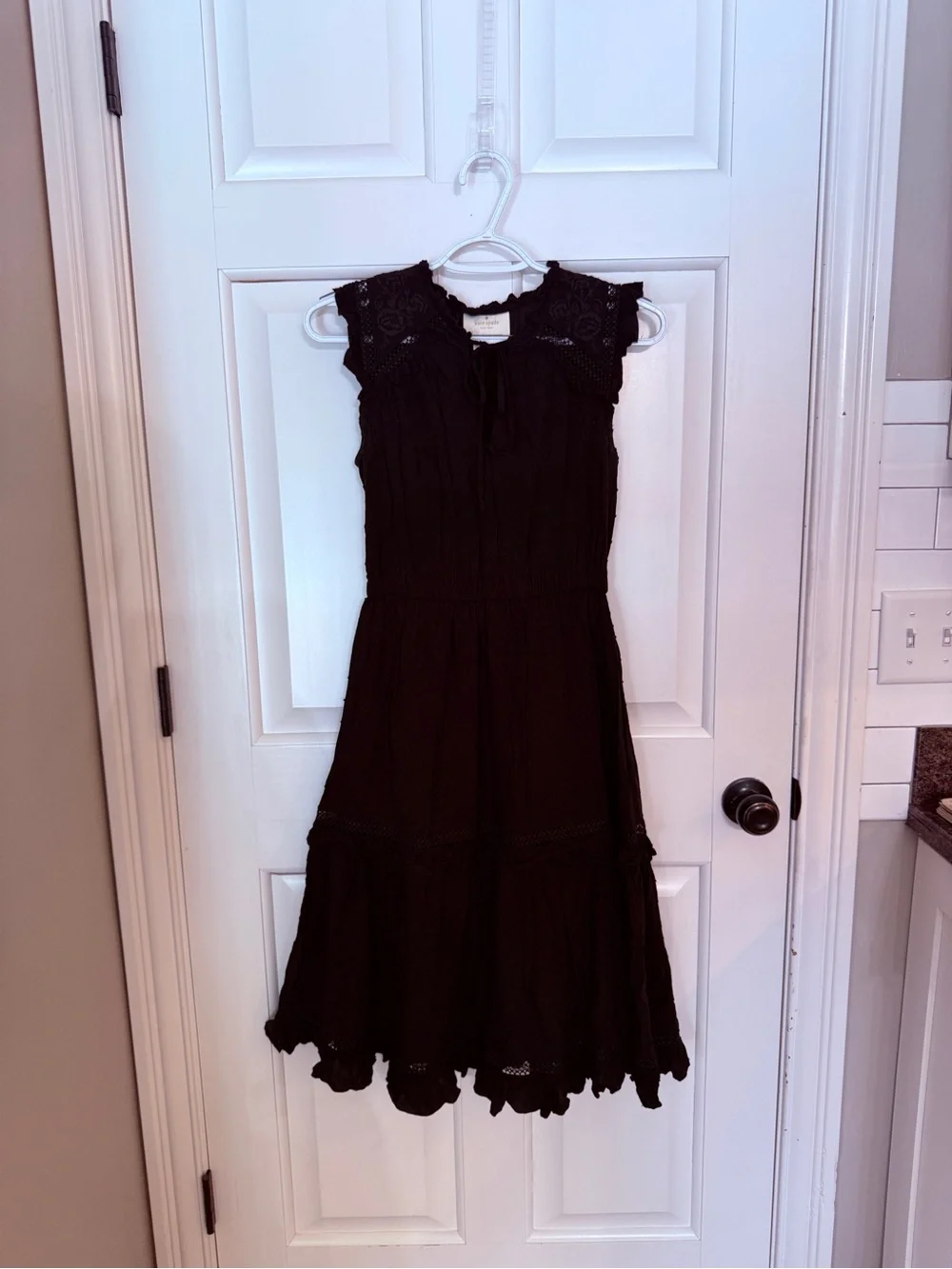 Kate Spade Broome Street Swiss Dot Sleeveless Black Midi Dress 25666
